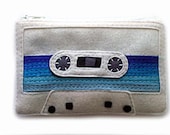Cassette Tape Pouch - Mix Tape Wallet - Cream with Ombre Stripes