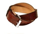 Red Leather Belt Branded with Circle, Bulls-eye, Target Pattern