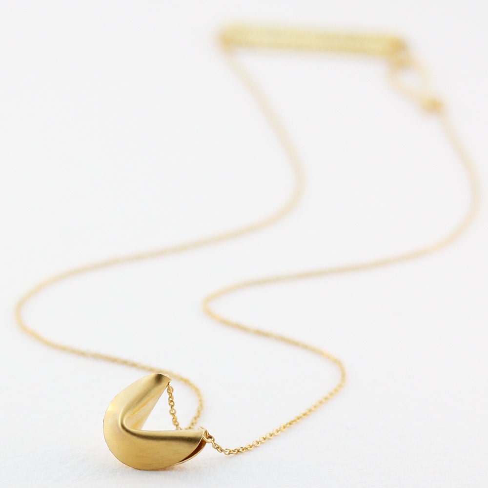customize your fortune - 18" 18k gold vermeil fortune cookie necklace with fortune message at clasp