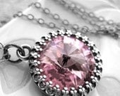 Pink Rivoli Pendant Necklace - Soft Baby Pink Rivoli Crystal Pendant, Vintage Style Bridesmaid Jewelry, Gift for New Mom Mother Baby Girl