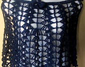 Navy blue  Poncho, Lacy capelet made with silk/cotton blend, L to XXL