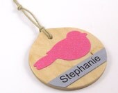 Personalized Christmas Neon Ornament Pink Bird Your Text - 2012 - Name Ornament - Our First Christmas - Wedding Christmas Ornament