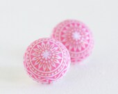 Pink and White Earrings, Post Earrings, Patterned Mosaic Earrings, Memorial Day Sale