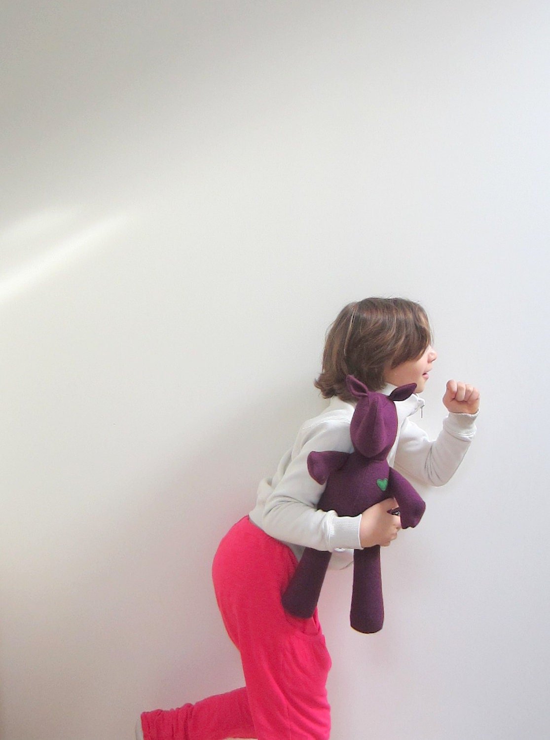 Small Rhino doll upcycled, eco friendly vintage eggplant Purple Wool soft unique personalized gift bubynoa Best Friend