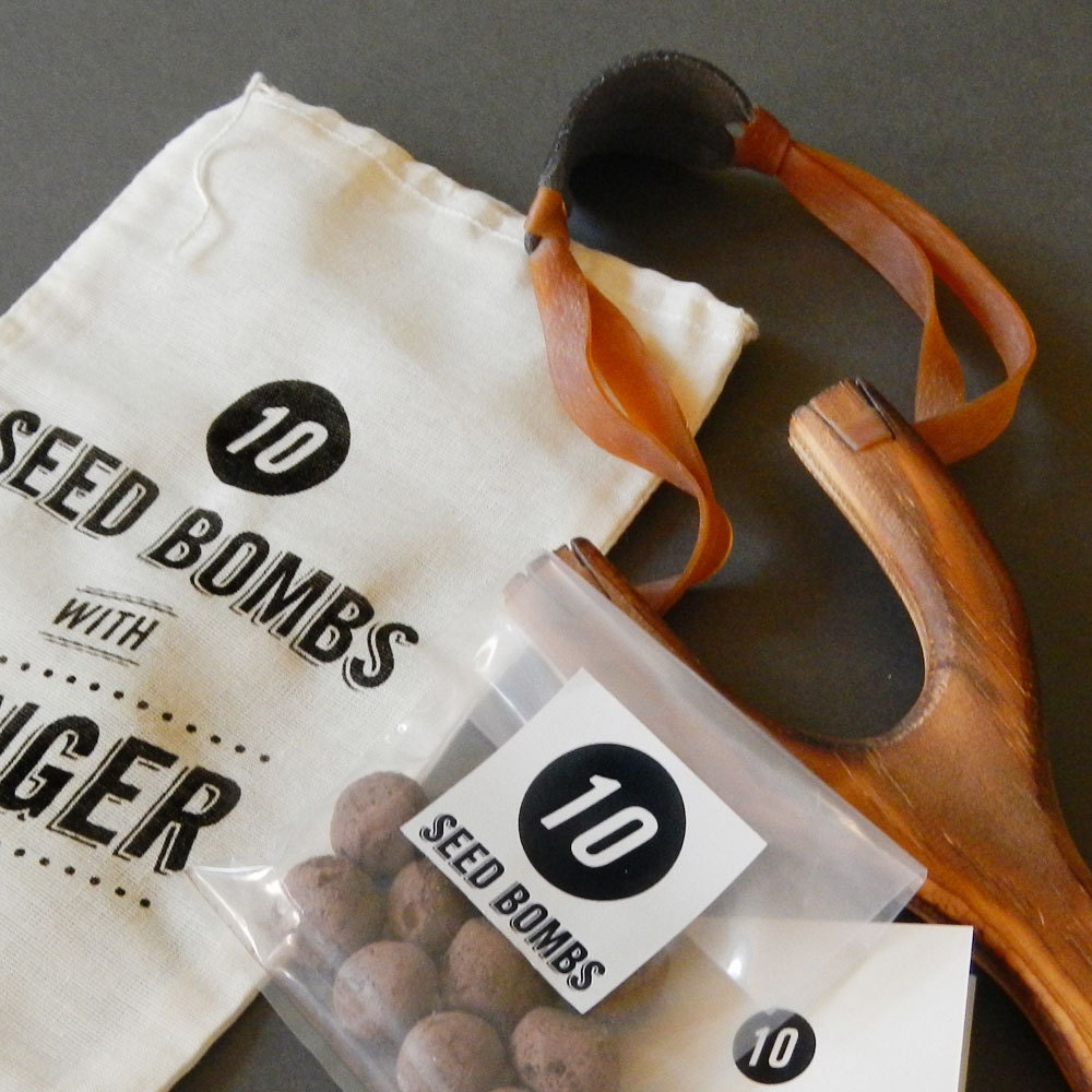 Slingshot with Flower Seed Bombs for Colorful Garden Bombing or Fun Guerrilla Gardening