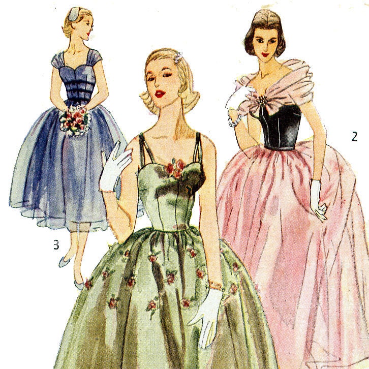 Vintage 1950s Evening, Party, or Bridesmaid Dress Pattern  - Size 11, Bust 29- Simplicity 4001