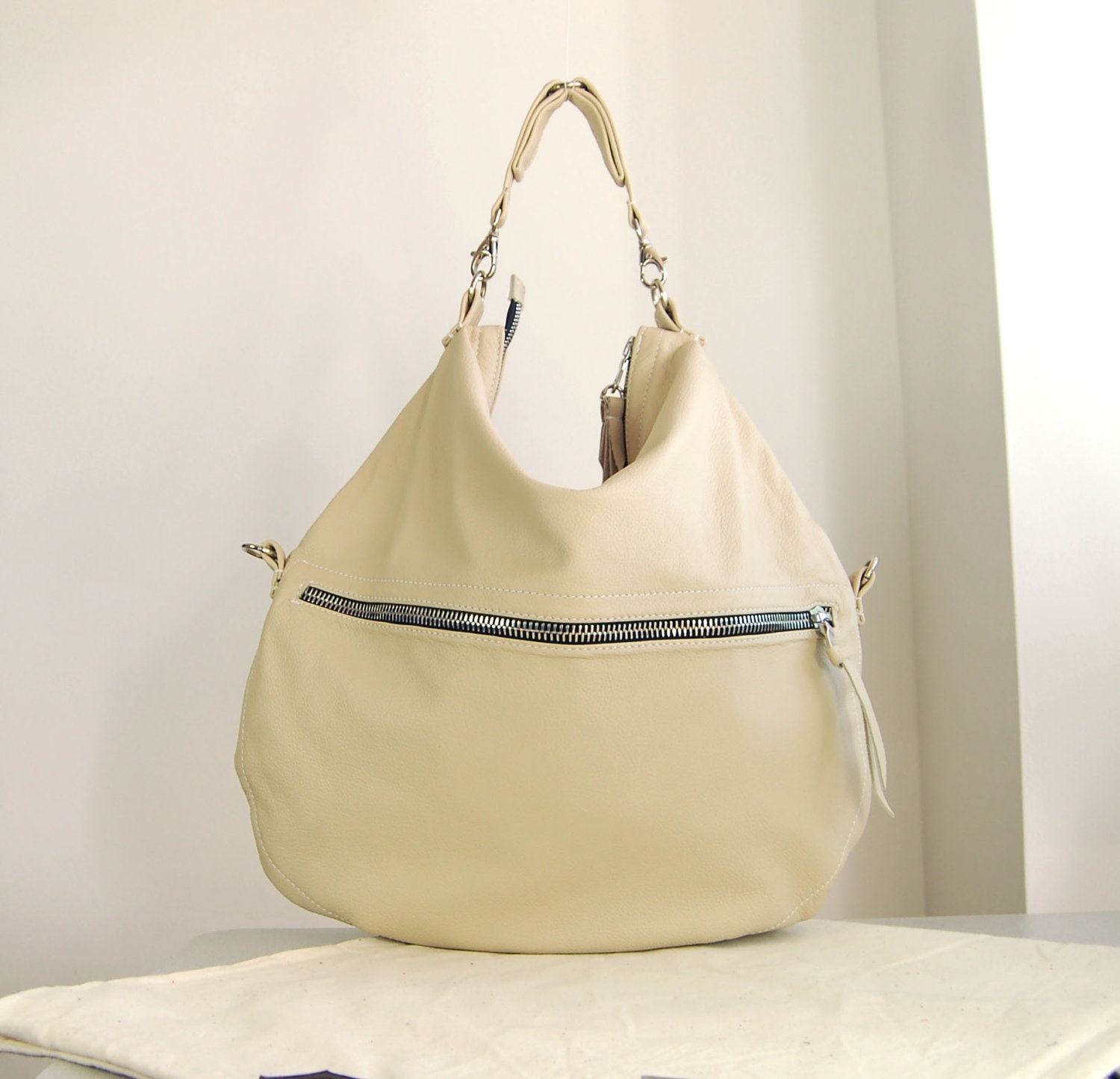 Roselle, three size nude cream leather hobo bag, handmade