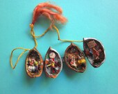 Vintage Mexican Walnut With Four Little Scenes
