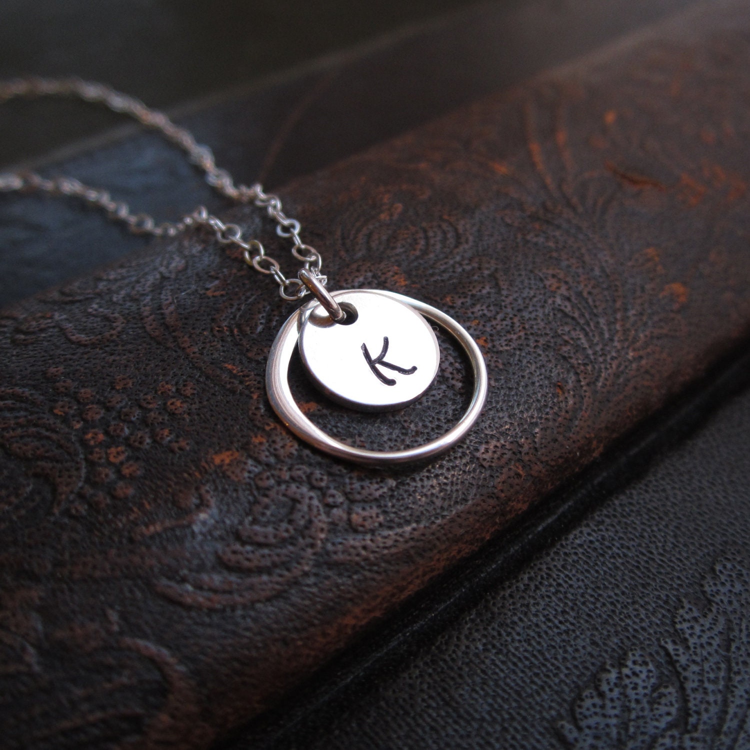 Personalized eternity necklace, custom silver initial, monogram in sterling silver frame, silver necklace