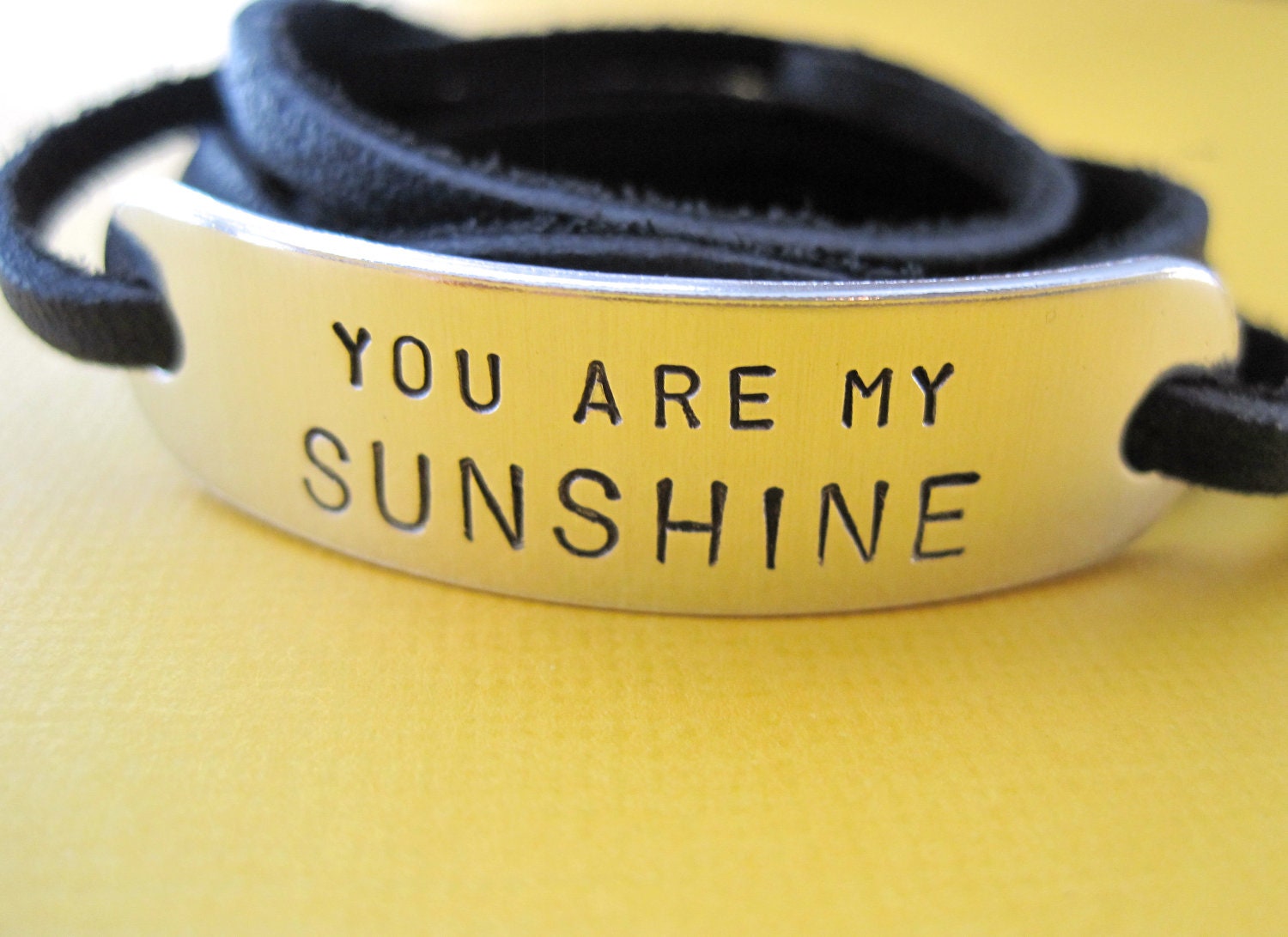 Personalized Bracelet - You are my Sunshine - Leather Wrap Cord