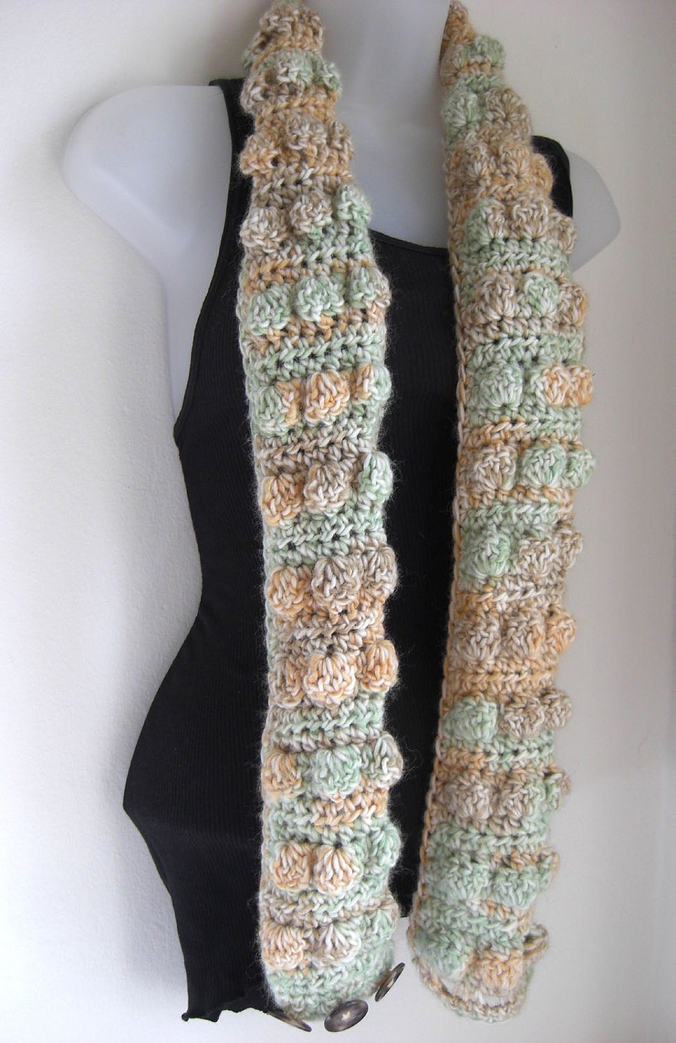 Infinity Scarf with Buttons - Multicolor Crochet Bubble Neckwarmer
