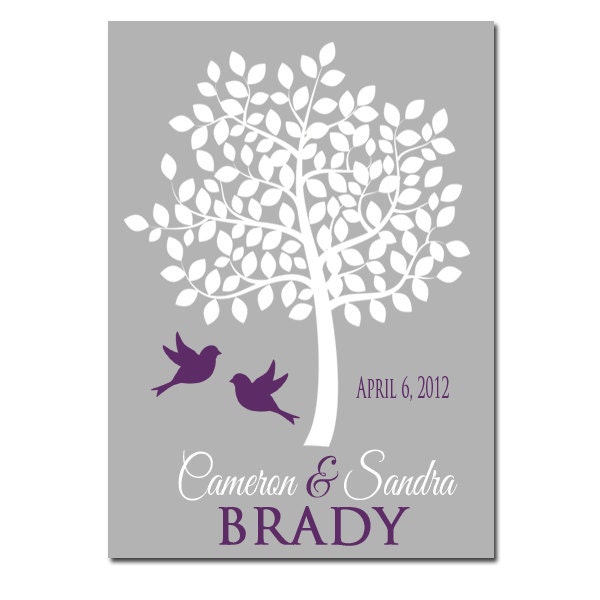 Custom Wedding Marriage Love Tree with Leaf Branches and Birds Date Couples Last Name for Signature Guestbook or Anniversary Gift 11x14
