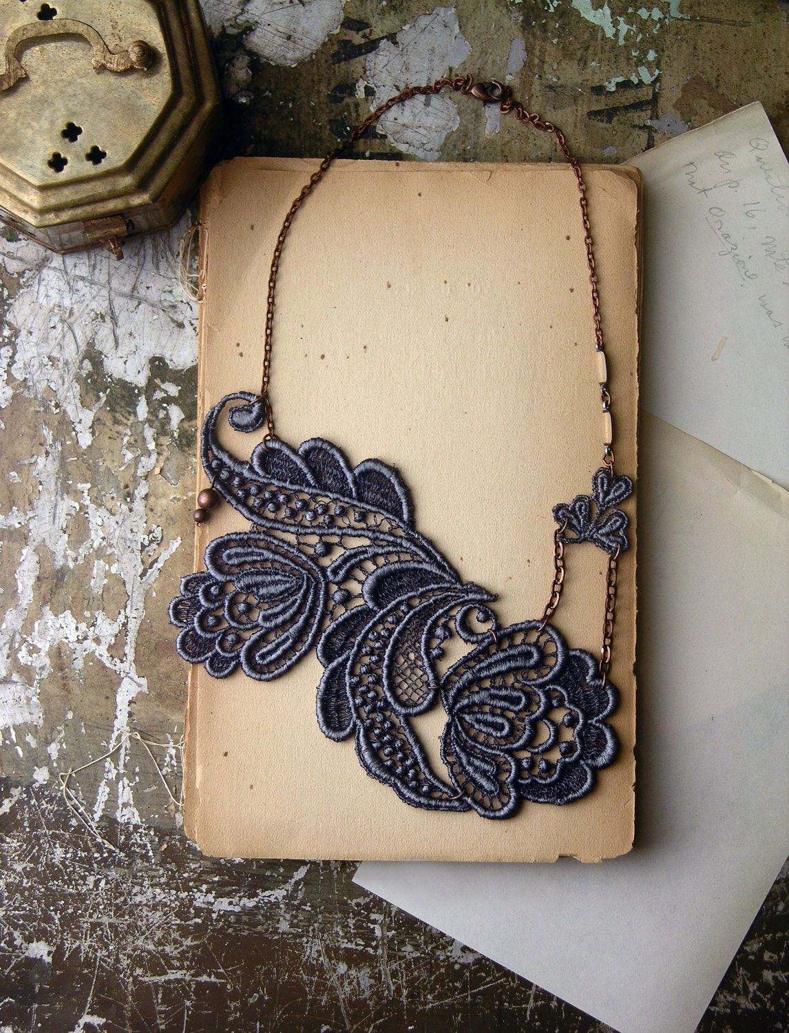 statement necklace - lace necklace - ESME- dusky gray- spring