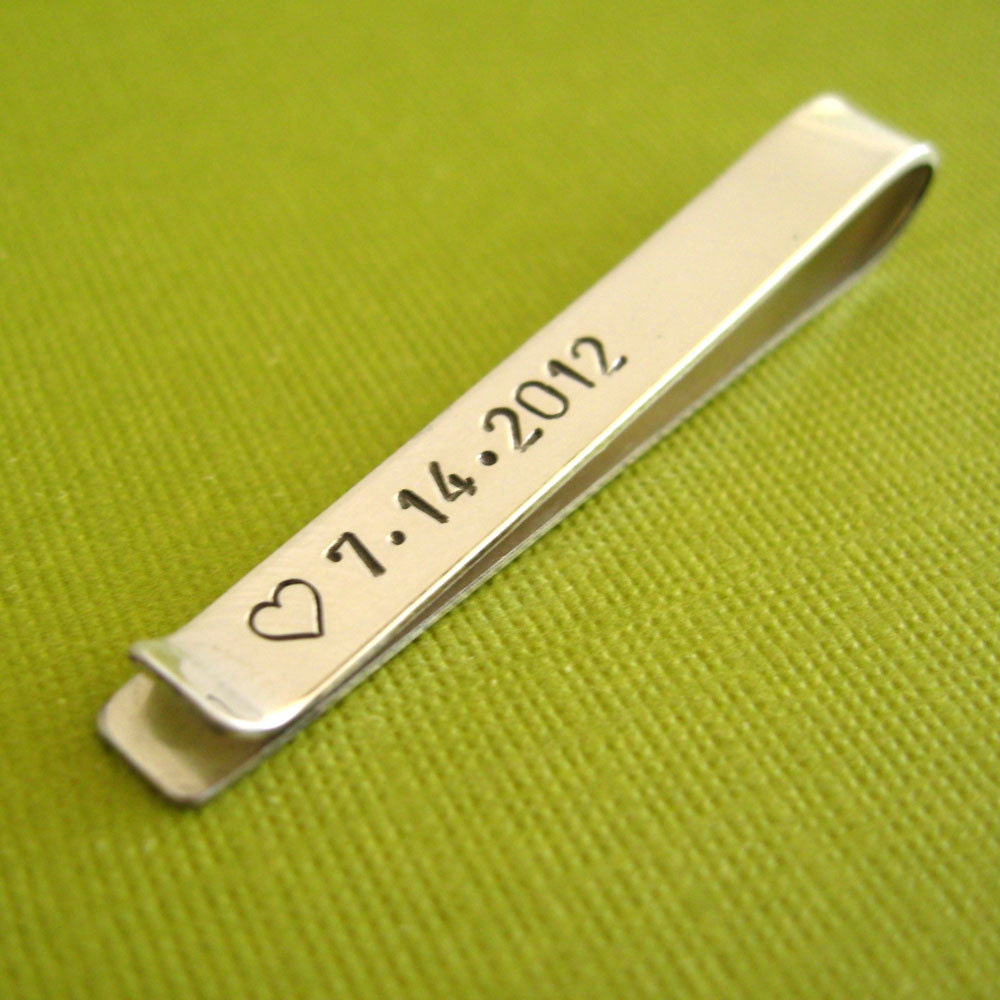 Personalized Tie Bar in Sterling Silver - custom stamped tie clip - perfect groomsmen gift