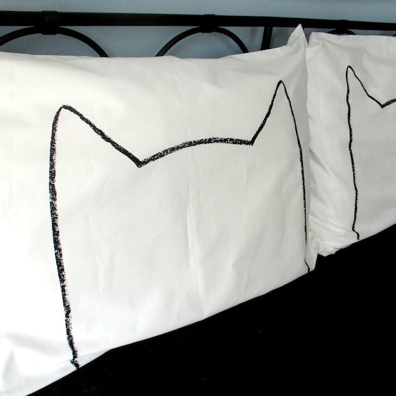 His, Hers Cat Nap Pillowcases, Standard Size 300TC pillow case set, as seen in Your Cat Magazine & DailyCandy, gift for cat lady