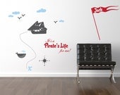 Pirate Wall Decal Set - Pirate Ship with Whale Vinyl Wall Art Sticker - Childrens Wall Decal - Boy Bedroom Decor - CB133