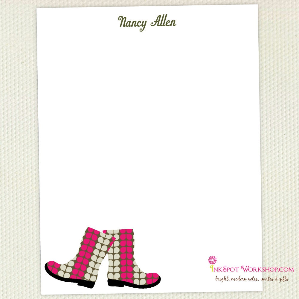 Rain Boot Note Cards Personalized Mixed Set