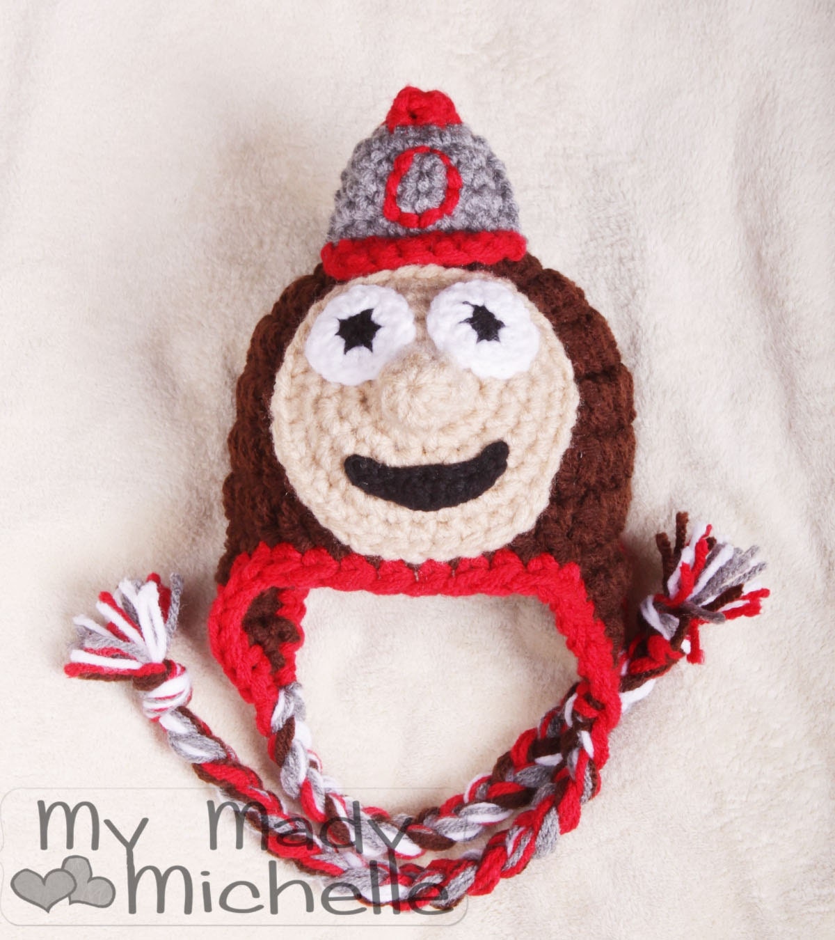 Ohio State Buckeye earflap hat for 18 month baby 2T or 3T gift or photography prop