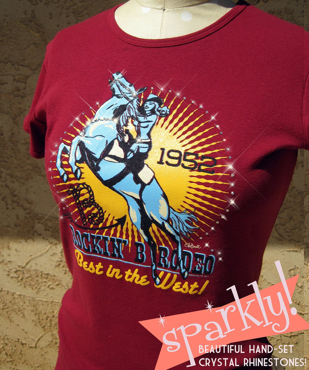 SPARKLY Rhinestone Tee Rockin' B Rodeo Cowgirl Horse Western Bling T-Shirt Ladies Womens