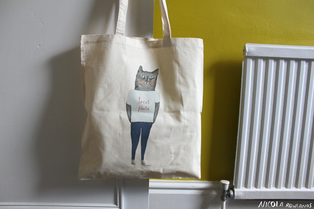 Cotton Tote Bag: Taco Kitty