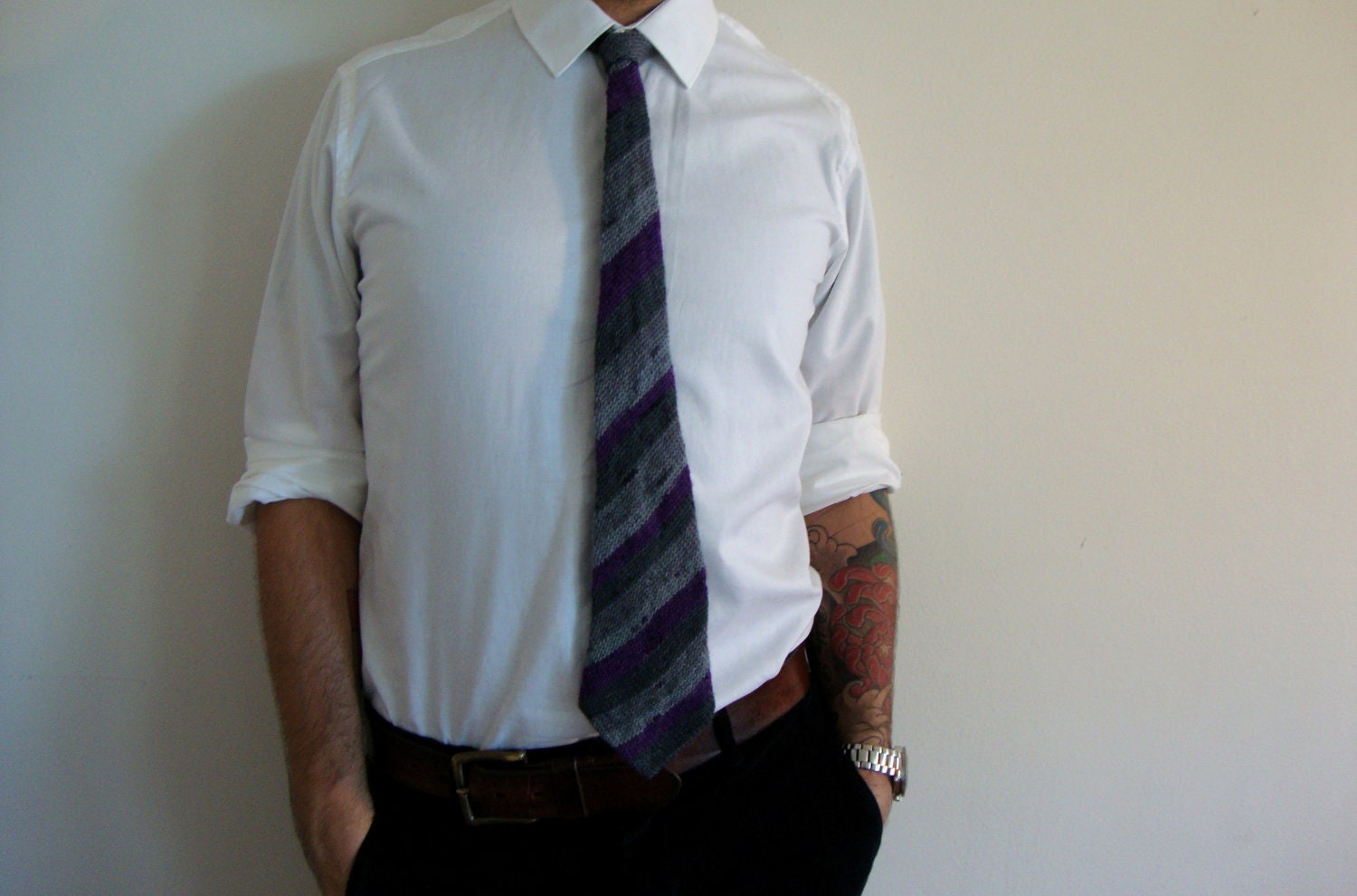 Purple and Grey Necktie - The Peyton, handmade, wool