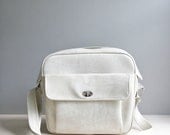 vintage carry on luggage / cream white