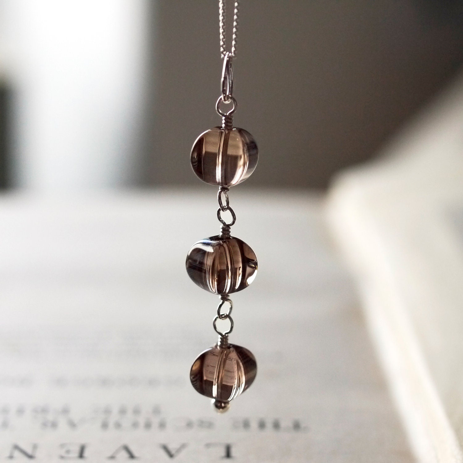 Handmade Beaded Necklace. Smoky Quartz and Silver. Parisian Style