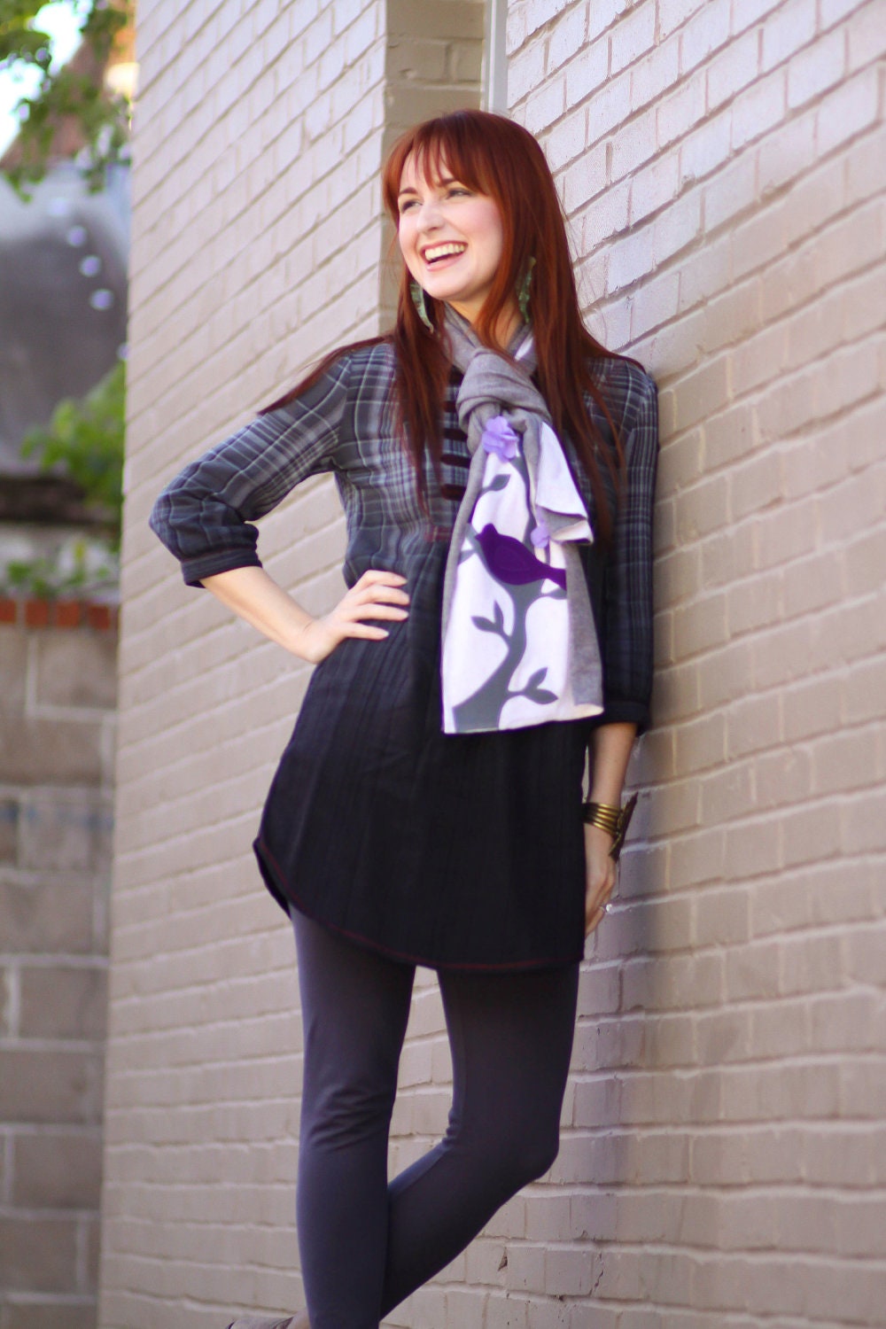 Custom Bird Branch and Blossom Jersey Knit Applique Scarf