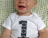 1 Onesie - Birthday Bodysuit - Baby Boy Onesie - Grey Geometric Circles by Robert Kaufman