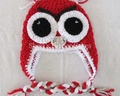 Red Crochet Owl Hat - Baby Hat - Child's Hat