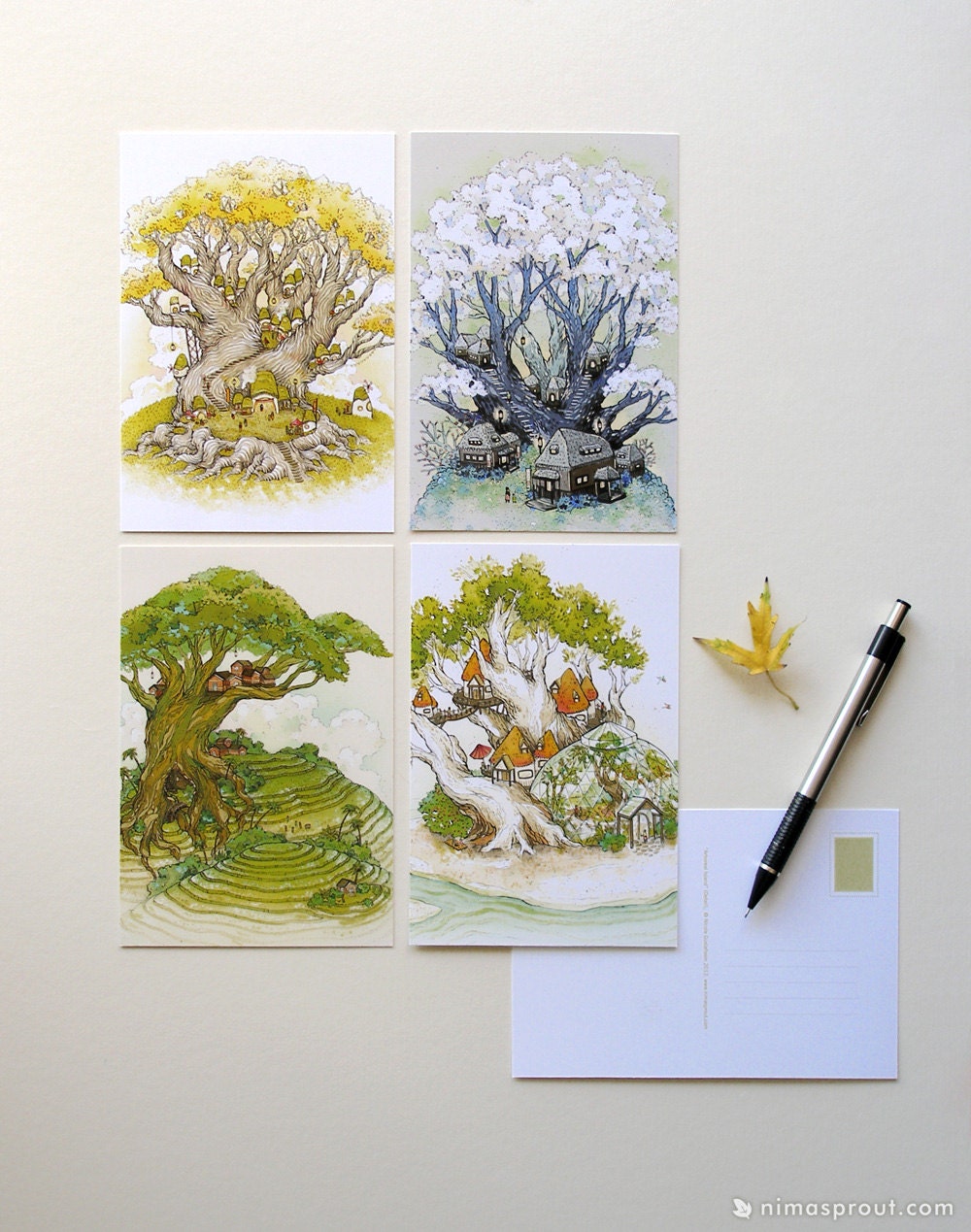Tree Town Series - 4 Postcard Set