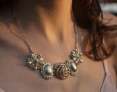 Statement Necklace in Gold - Metallic Bib Necklace -  Pale Gold Bridal Necklace - Eclectic Vintage - OOAK