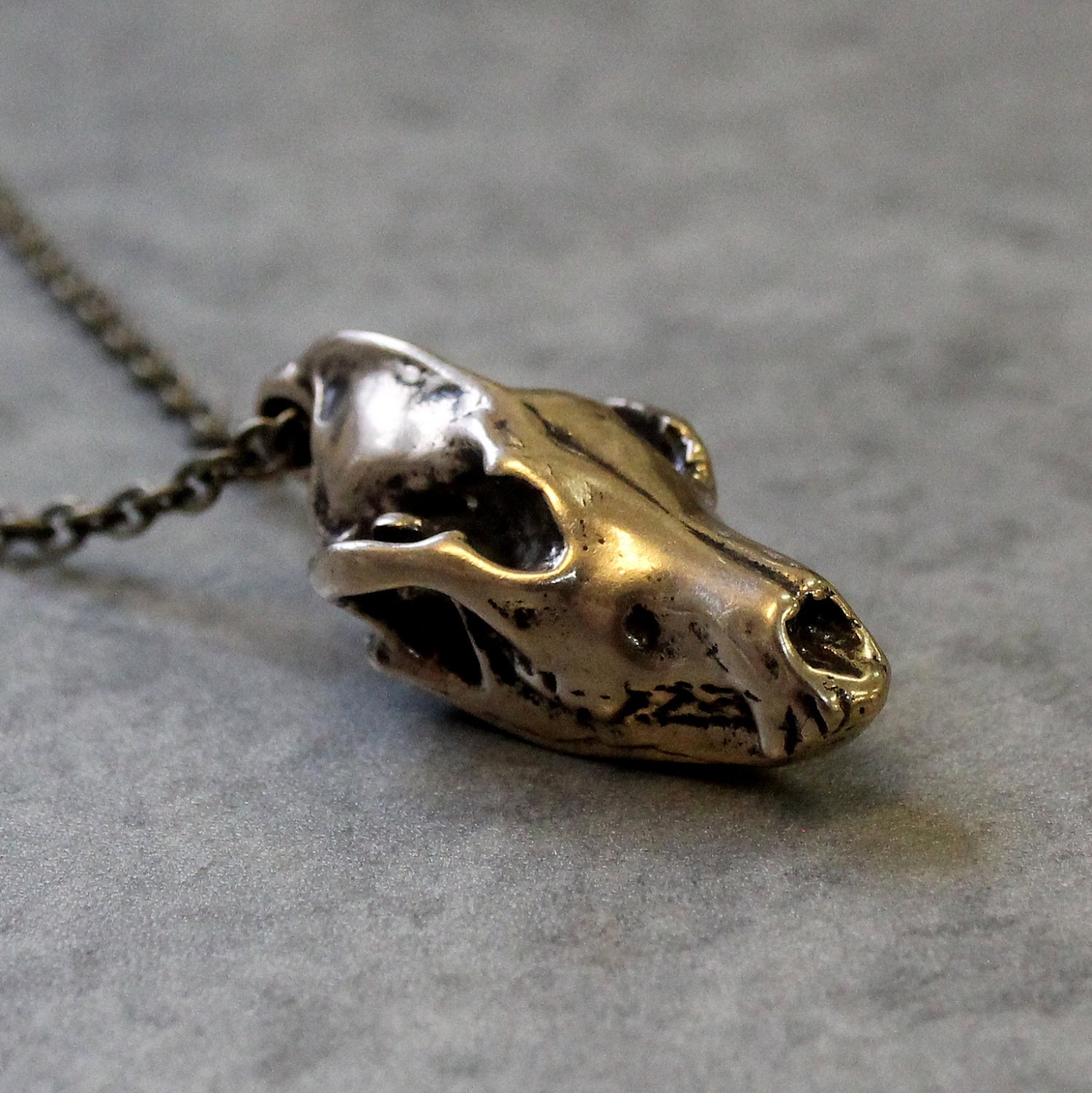 Wolf Skull Pendant Necklace - 3D Bronze Miniature