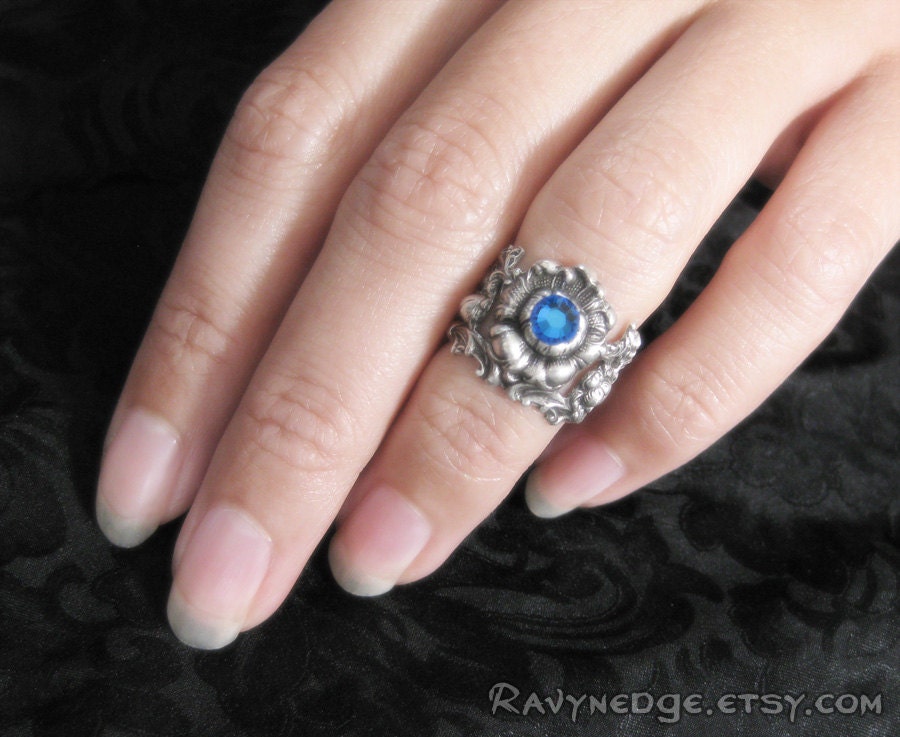 Haunted Flowers Top Knuckle Ring - Choose Your Color - Swarovski and Silver