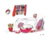Cat Art- Laundry- Dirty Basket- RED