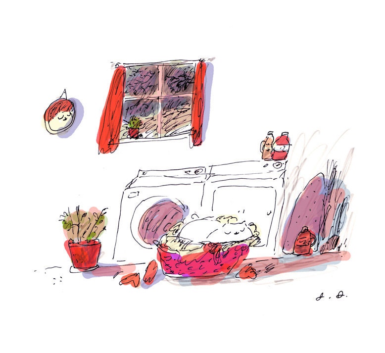 Cat Art- Laundry- Dirty Basket- RED
