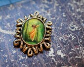Brooch Pendant, Green Forest, Magical Nature Child, Faery, Vintage Inspired