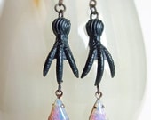 Black Talon Opal Earrings Bird Claw Vintage Fire Opal Jewels Raven Crow Dangles Victorian Jewelry