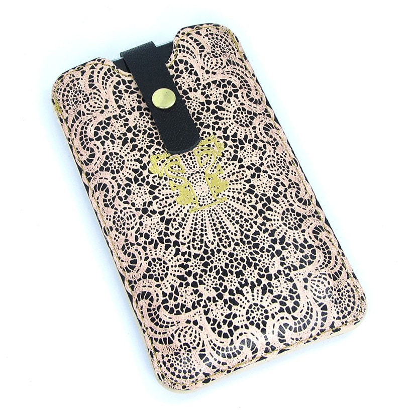 Leather iPhone case - White Lace with Gold finish