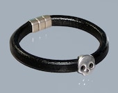 Regaliz Leather Bracelet Wrist Band Goth Skull Father's Day Gift for Dad