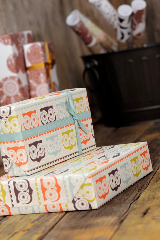 Retro Owl Gift Wrap Bulk 25% OFF SALE - Wrapping Paper Vintage Modern