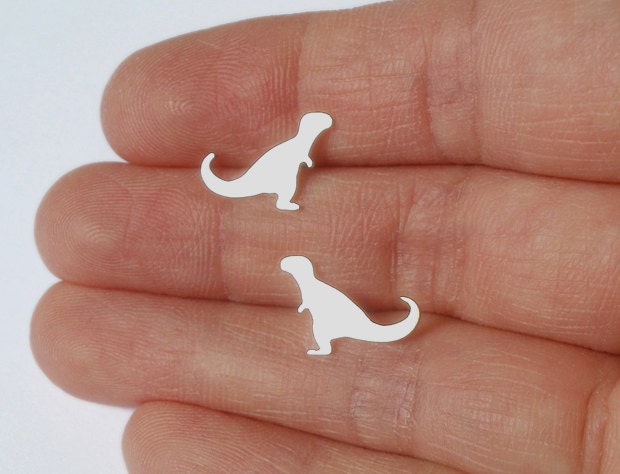 T-Rex earring studs in 9ct yellow gold, handmade in the UK
