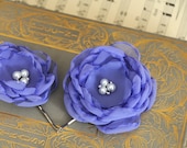 Bo - Purple Chiffon Fabric Flower Hair Pins with Pearls on a Silver Bobby Pin