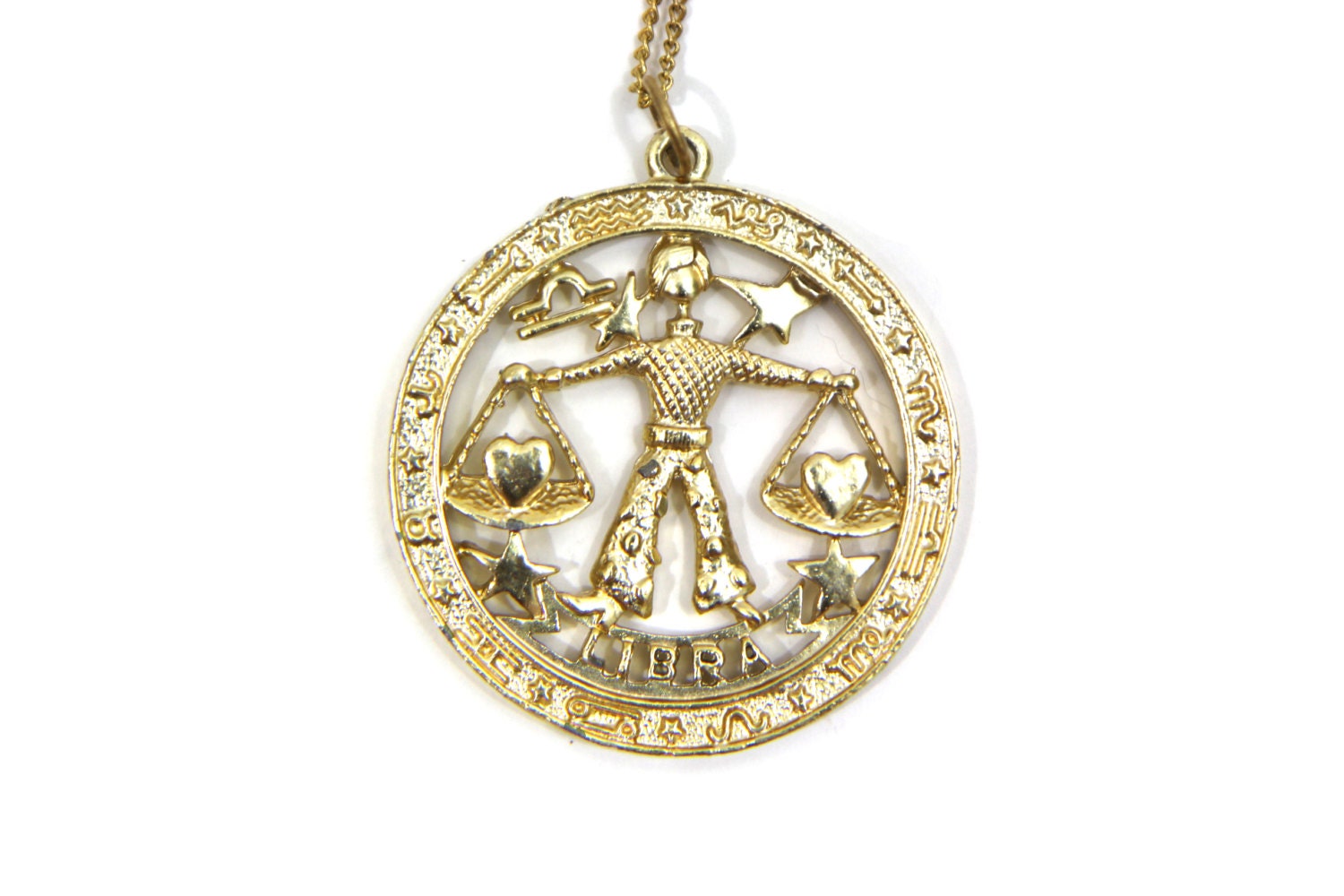 Vintage Libra Medallion Statement Necklace