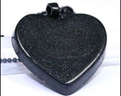 Icy Black Heart, Shimmery Black Heart Resin Pendant Dark