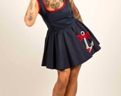 Rockabilly Dress, Retro Style Dress with Anchor Tattoo UK Size 8-16/US Size 4-12 Made to Order