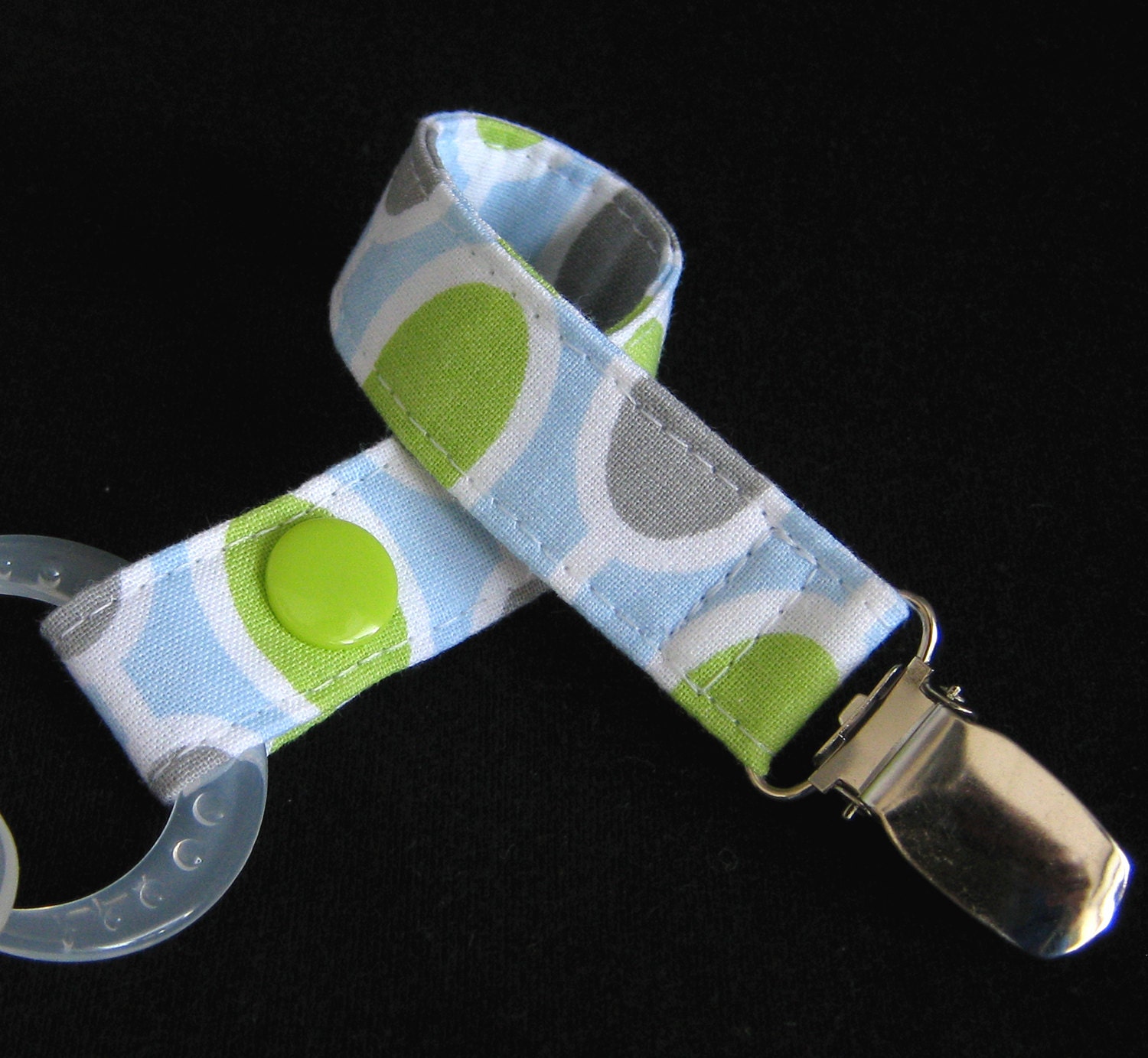 Pacifier Clip - Blue Green and Grey