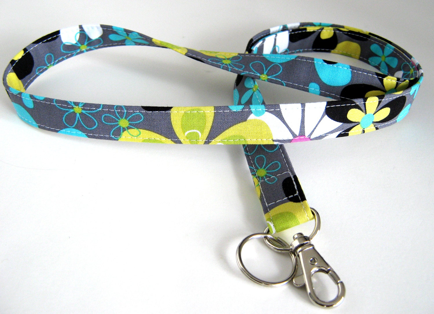 Fabric Lanyard - ID Badge and Key Ring  - Michael Miller - Far Out Floral Lagoon