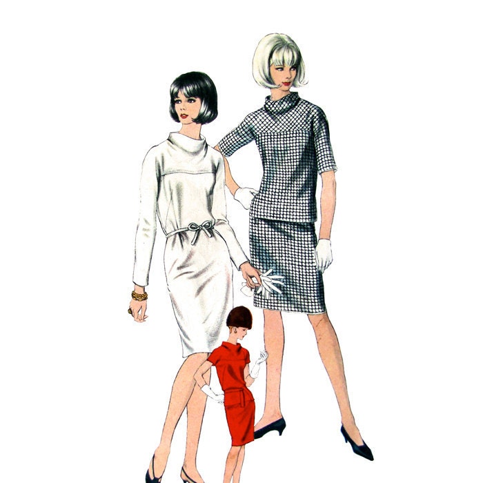 1960s Shift Dress or Top & Skirt Pattern Vogue 6546 Cowl Neckline Bust 31 Vintage Sewing Pattern