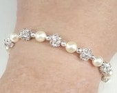 Bridal Bracelet, Ivory Swarovski Pearl and Swarovski Crystal AB Accent Ball Bracelet, Bridesmaid Bracelet - Rhianna WB0121
